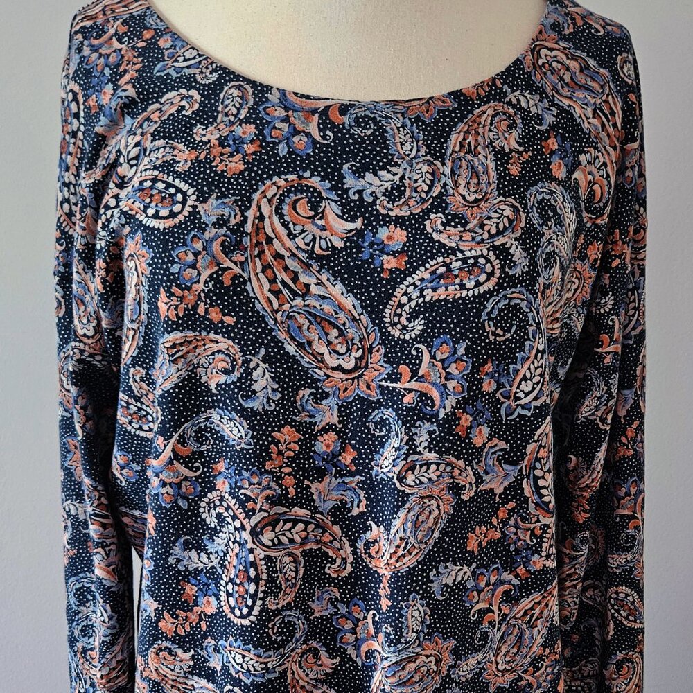 J. Jill Simply Supima Scoop-Neck Tunic Blue Paisley Print Size Small
